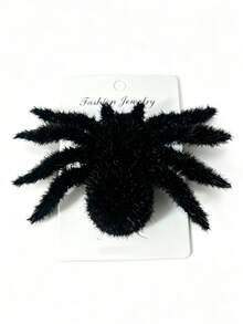 1pc Halloween New Black Large Plush Spider Hair Clip Creative Funny Decorative Hair Accessory - Multicolor - View 7