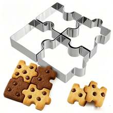 4 st sammankopplade pusselformade pepparkaksformar i rostfritt stål, julformar för julparty, DIY-bakning, fondant, frukt, choklad, tårtdekorering och lerhantverk - Visa 10