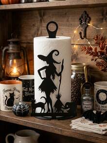 Vintage Witch Kitchen Countertop Paper Towel Holder, Sturdy Mini Metal Towel Rack, Halloween Decor, Paper Roll Holder Storage Rack, Home Bedroom Room Decoration, Office Desk, Car Interior Bathroom Kitchen Accessories Organizer - Black - View 9