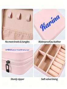 Personalized Photo Keepsake Pink Jewelry Box With Name For Rings, Necklaces, And Bracelets, Zipper Closure With Faux Suede Lining, Square And Portable - Multicolor - View 5