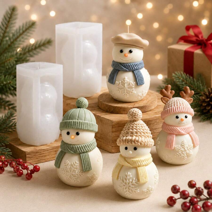 Christmas Snowman Scented Candle Silicone Mold – DIY Cute Snowman-Shaped Mold For Candle Making, Art Crafts, Plaster Ornaments, And Soap Production. Reusable And Easy To Demold - Transparent White - View 1