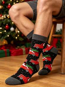 1 Pair Of Christmas Holiday Crew Sock,Santa Red Truck Christmas Tree Snowflake Pattern,Warm Soft Breathable Fall Winter Wear,Gift For Men Women - Multicolor - View 3