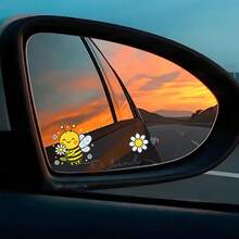 Vinyl Rearview Mirror Decals Feature Cute Cartoon Bee Designs With Floral And Butterfly Patterns. These Glossy Stickers Are Perfect For Decorating Cars, Laptops, And Bottles - L - View 6