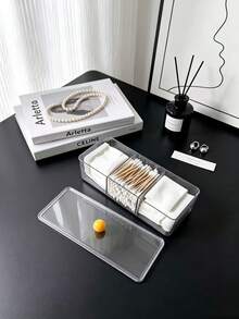 1pc Multi-Functional Desktop Cosmetic Storage Box, Colorful Ball Convenient Opening Handle, Thickened High-Transparency Dust-Proof Design, Freely Stackable Combination, Home Vanity Storage For Cotton Pads, Cotton Swabs, Lipsticks, Makeup Tools, Neat Storage Organizer - View 2