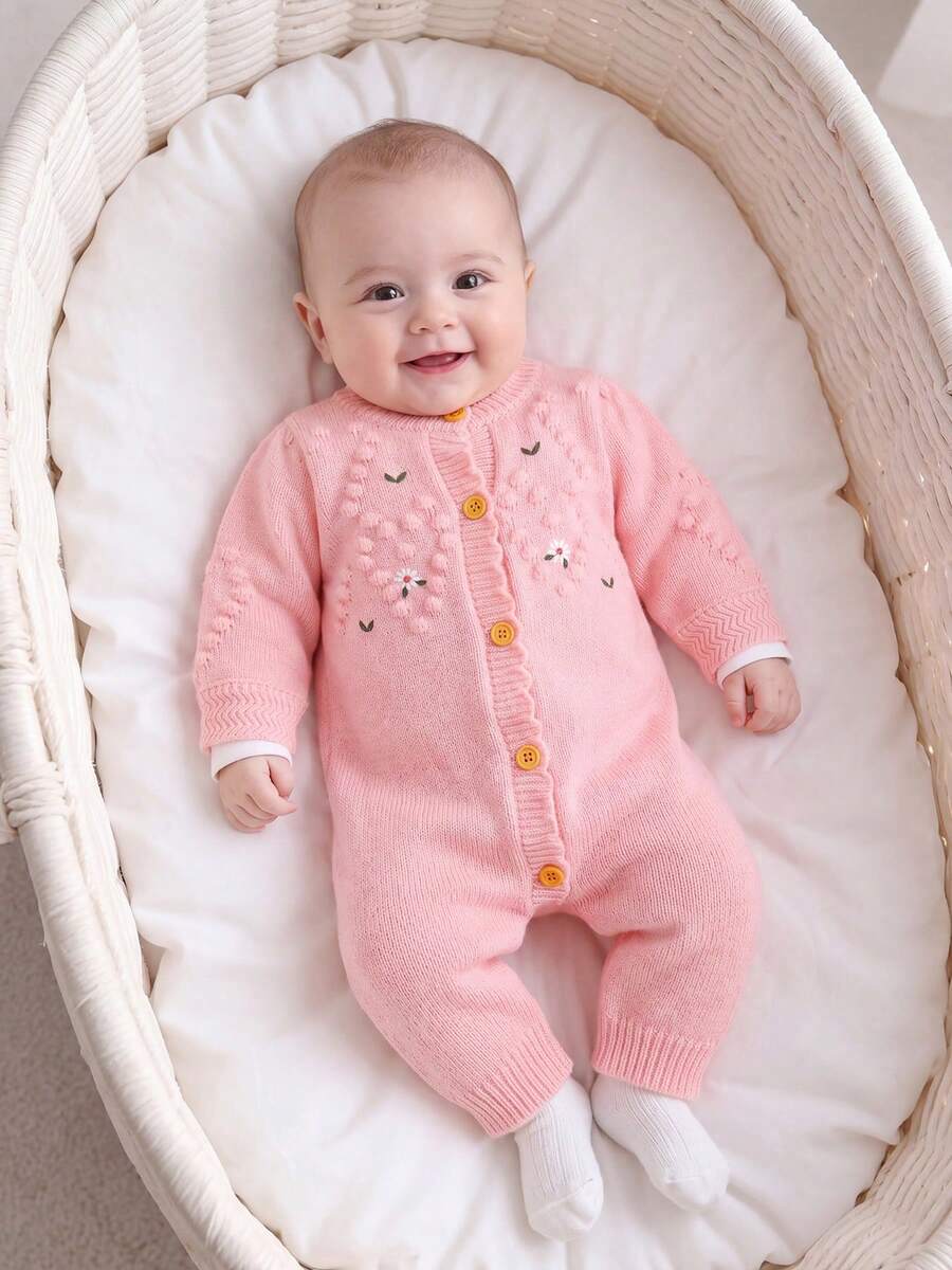 Pelele holgado de punto con estampado floral para bebé niña - Rosa - Ver 1
