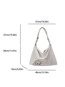 Soft Polka Dot Patchwork Hobo Shoulder Bag, Large Capacity Relaxed Style Girl Commuter Underarm Bag - Multicolor - View 9