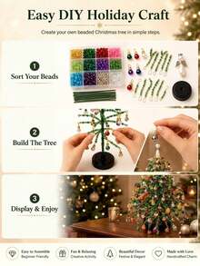 DIY Beaded Christmas Tree Set, 3D Crystal Bead Pearl Christmas Tree Making Kit, Colorful Beads, Metal Frame, Angel Topper, Warm Glowing Display, Holiday Tabletop Tree Decor, Christmas Tree - Multicolor - View 9