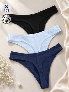 3pcs/Set Cotton Solid Color Sexy Comfortable Low Waist Women's Thong Panties, Valentine's Day Outfit, Spring/Summer Colorway - Multicolor - View 9