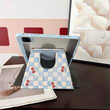 1pc Blue Beige Checkered Red Cherry Print 360° Rotatable Tablet Case Multi-Angle Viewing Book-Style Stand Protective Tablet Case Compatible With IPad A16 2025, Compatible With Samsung For Galaxy Tab S9 FE/S8 Plus/S7/S10,Compatible With Oppo Pad,Compatible With Huawei Matepad,Compatible With Vivo Pad,Compatible With Honor Pad,Compatible With Lenovo Xiaoxin Pad - Multicolor - View 6