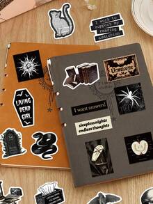 50 pièces Autocollants gothiques Dark Academia, autocollants en vinyle imperméables, convenant pour les bagages, la guitare, la voiture, la planche à roulettes, le cahier, le journal, l'album de découpage, le planificateur - Multicolore - Voir 8