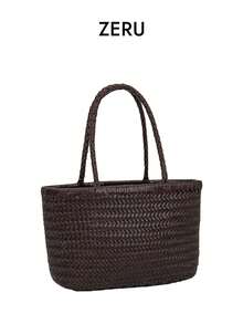 Handmade Woven Tote Bag, Vintage Minimalist Large Capacity Handbag, Versatile Everyday Commute Shopping Bag - Coffee - View 4