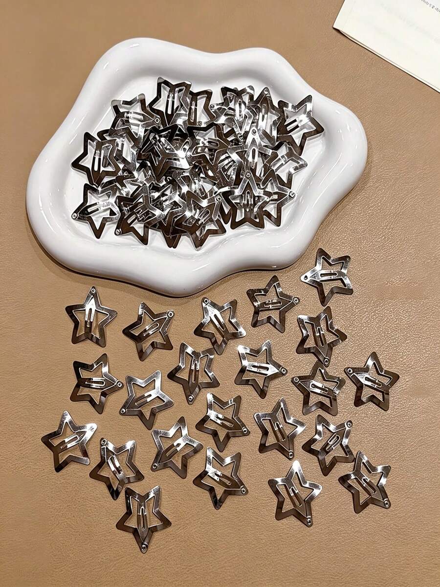 20pcs Girls Silver Star Side Fringe Hair Clips Suitable For Daily Wear - Multicolor - View 1