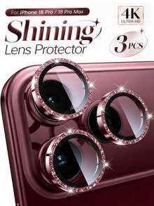 3Pcs GlitterCamera Lens Protector Compatible With Iphone 18 Pro/18 Pro Max , Individual Metal Cover Film, Case Friendly, Shatterproof HD Tempered Glass Camera Screen Protector-Burgundy - Burgundy - View 6