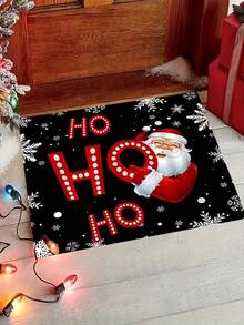 1 buah Keset Pintu Motif Santa Claus 2D Berwarna Cerah - Beludru, Cocok untuk Pintu Masuk Dalam/Luar Ruangan, Lorong, Ruang Tamu, Dapur, Balkon, Ruang Cuci, Dekorasi Rumah Natal yang Penting - A - View 3