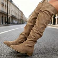 Women's Solid Color Daily Versatile Fashion Over-The-Knee Boots - Brown - View 1