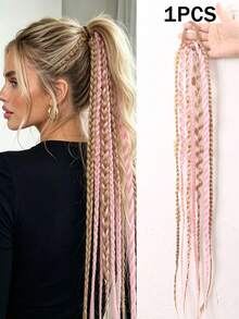 24 Inch 1pc Synthetic Fiber Matte Dreadlock Ponytail Wig, Bohemian Style Medium Color Braided Hair Extension - Multicolor - View 2