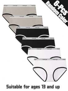 6pcs Teen Girls Solid Color Minimalist Style Breathable Comfortable Daily Wear Triangle Panties, Black/White/Gray - Multicolor - View 1