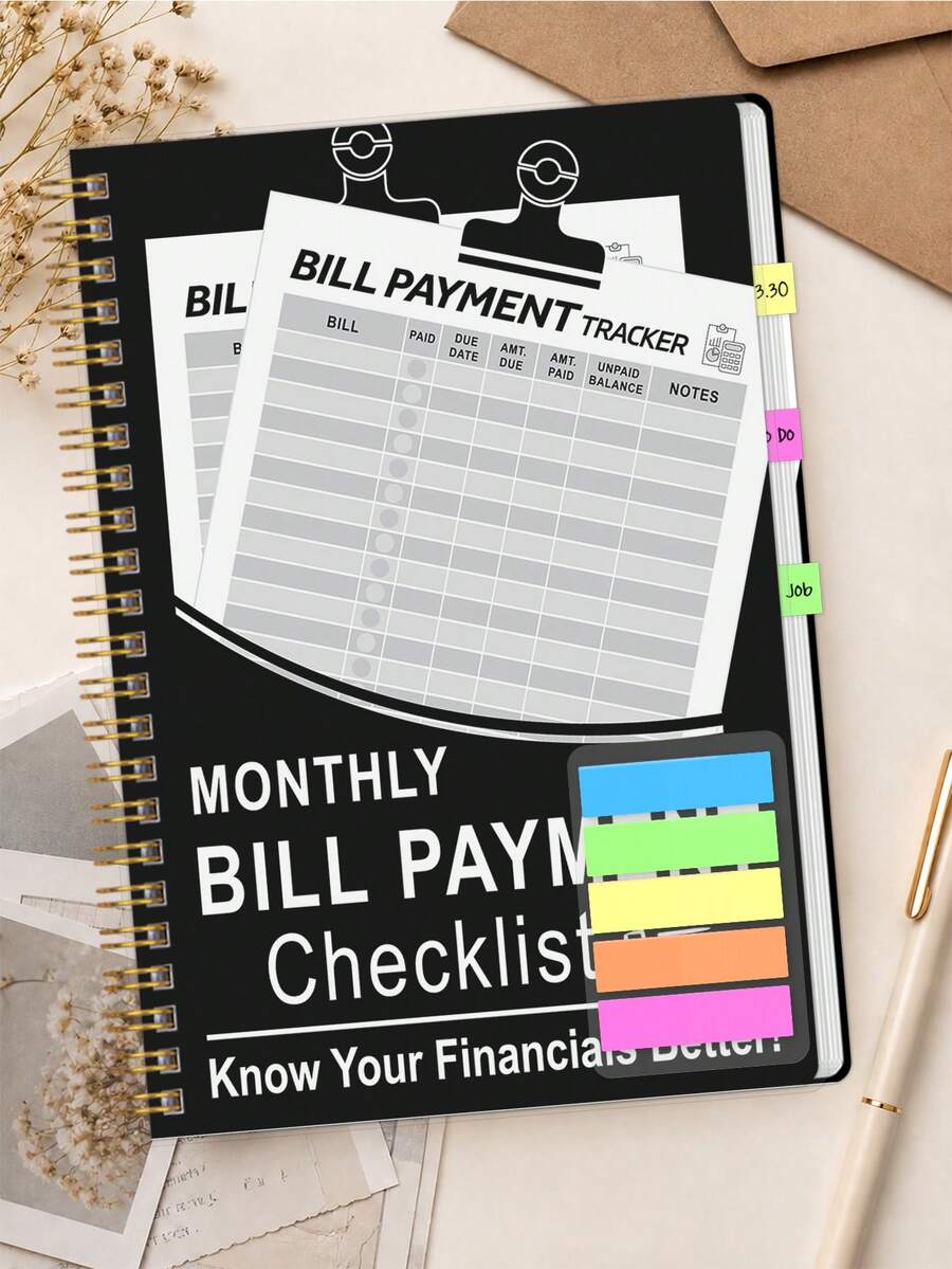 1pc Monthly Bill Payment Tracker Budget Planner Notebook, Undated Expense & Savings Ledger For Finance Management, Halloween Notebook, Office Decor And Accessories, Nurse Essentials, Bible Study Materials - Rectangle - View 1