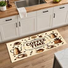1pc Vintage Coffee Time Print Kitchen Dish Drying Mat, Coffee Pot Coffee Cup Coffee Bean Grinder Pattern Table Mat, COFFEE TIME Text Coffee Machine Countertop Mat, Home Kitchen Dining Room Coffee Bar Desktop Decor - Multicolor - View 14