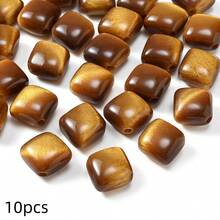 10pcs Vintage Brown Gilded Flowing Pattern Beads, Faux Tiger Eye Gold Powder Resin Spacer Beads, Heart Star Square Flat Beads For DIY Handmade Jewelry Accessories - Light Brown - View 10