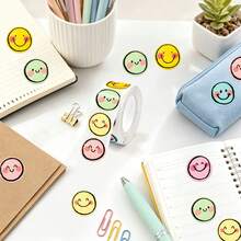 500pcs/Roll Colorful Smiling Face Labels, Cute Smiling Face Labels, Holiday Teacher Reward Decorative Stickers, Motivational Stickers, Happy Smiling Face Handmade Seal Stickers, Gift Self-Adhesive Sealing Stickers, PVC Waterproof Stickers - Multicolor - View 4