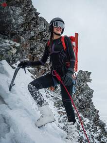 Women's Autumn/Winter Colorblock Elastic Warm Long Sleeve Top & Pants Ski Suit - Black - View 3