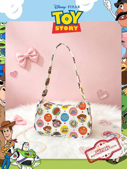 1pc Official Disney Licensed Toy Story Pattern Shoulder Bag, Cute Cartoon Handbag, Zipper Closure Underarm Bag, Lightweight Baguette Bag, Suitable For Women, College Students, For Daily / Outing / Shopping / Commuting / Back To School Season