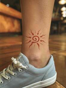 1pc Temporary Tattoo, Red Dotwork Spiral Sun Pattern, Realistic Fake Tattoo Design, For Daily, Bachelorette Party Favors, Music Festival, Game, Graduation Gift, Lasts 3-5 Days - Red - View 5