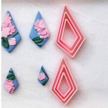 Slender Rhombus Cone Pattern Polymer Clay Cutter, Long Rhombus Shape Clay Cutter With Pointed Top And Wide Bottom, DIY Handmade Earring Pendant Brooch Making Tool, Compatible With Polymer Clay, 3D Printed, Clean Cut, Handmade Jewelry Floral DIY Craft Accessories - Geometric - View 5