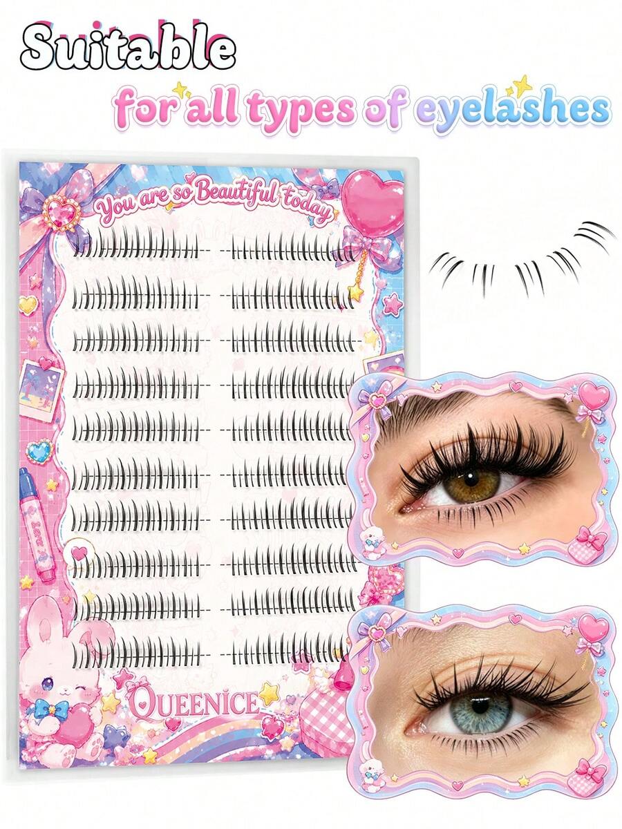 Queenice Segmented Individual False Eyelashes, Manga Dense Fluffy Under Lashes, Versatile Natural Lashes, Lightweight Soft Reusable, Easy To Apply, Natural Airy Look, Brighten Eyes, Perfect For Daily, Halloween, Christmas Parties & Various Makeup - D - View 1