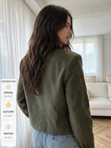 SUNSTORY 女款秋季軍綠色立領黑色編繩刺繡金鈕短夾克,適合通勤、外出、萬聖節、約會 - 軍綠色 - 查看 12