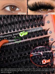 720/684/648/120 Clusters Lashes D Curl Thick Fluffy Fish Tail Eyelashes High Capacity, DIY At Home, Fake Lashes Book Beginner Friendly Kit, Long Lasting Eyes Makeup, Segmented Lashes Extensions Lightweight Bundle Lash With Lash Glue, Tweezers, Brush - Burnt Orange - View 11