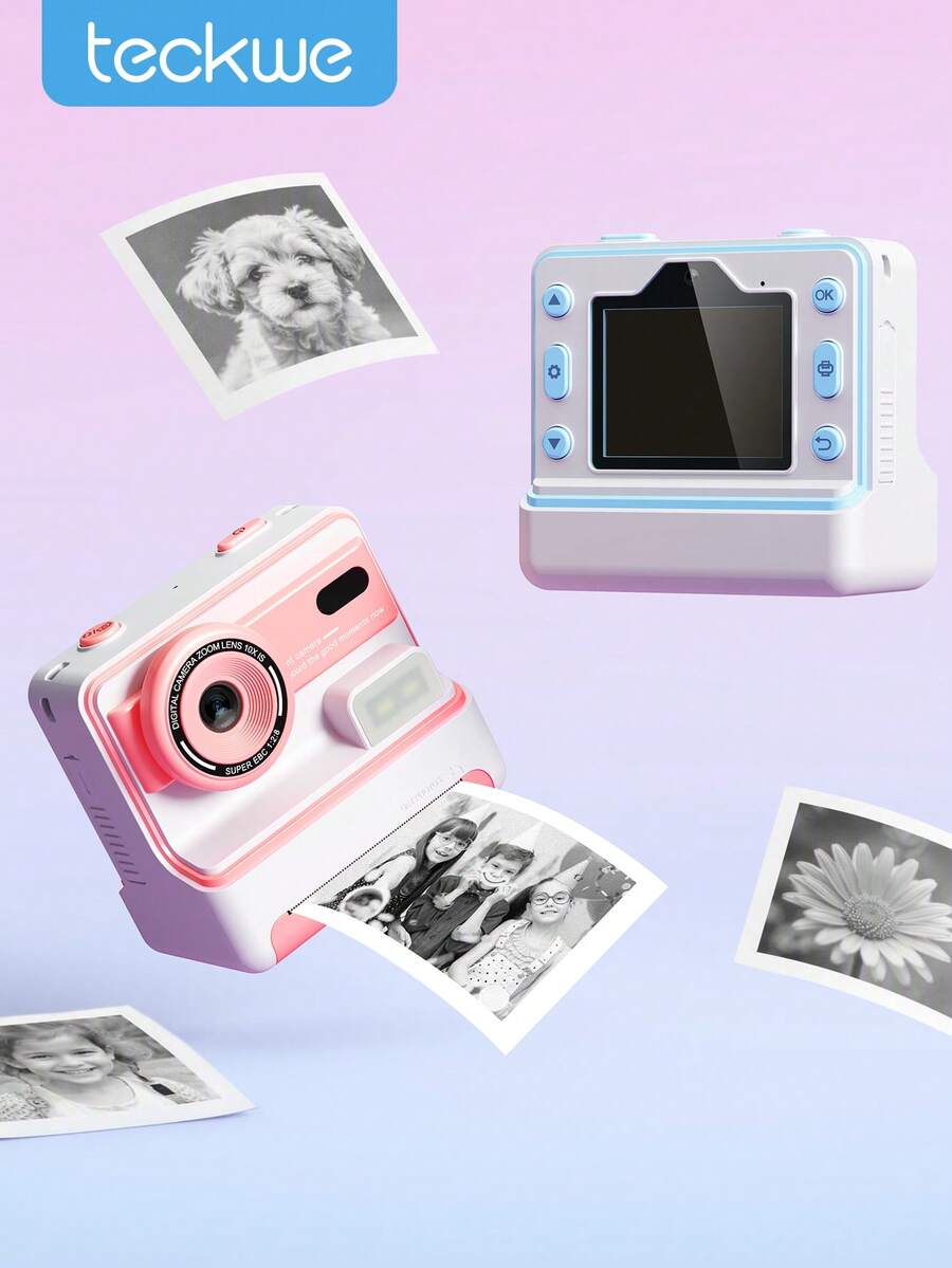 Teckwe Kids Instant Print Camera, 1080P Digital Camera With Zero Ink Thermal Printer, Portable Photo Camera For Children, Selfie Camera With Print Paper, Birthday Gift For Girls Boys - Multicolor - View 1