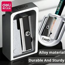 1/2pcs Deli Zinc Alloy Pencil Sharpener, Silver Metal Pencil Sharpener, School & Office Pencil Sharpener, Stationery Supplies - Silver - View 2