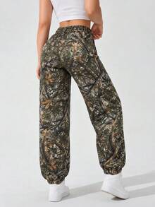 AODSR Women Camouflage Jogger Pants Drawstring Elastic High Waist Loose Fit Tapered Leg Casual Streetwear Outdoor Trousers - Grey - View 8