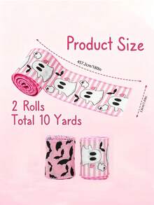 Pita Tali Halloween Warna Pink 2 Gulungan Lebar 1,47 inci Panjang Total 10 Yard Warna Pink Lembut Gaya Anak Perempuan Pita Tali Hantu Halloween Bahan Kreatif Buatan Tangan Pita Busur. - Pita Halloween Merah Muda - View 2