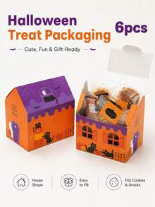 6/12 Pcs Reusable Halloween Haunted House Shaped Treat Boxes, Cookie & Candy Gift Boxes For Holiday Party & Baking Decor - Multicolor - View 6