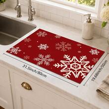 1pc Christmas Snowflake Pattern Kitchen Table Mat, Red Winter Dining Table Mat Coffee Table Mat, Christmas Snowflake Table Mat, Holiday Kitchen Dining Room Tabletop Decor Drain Mat, Christmas Party Home Decor - Multicolor - View 12