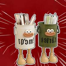 43/2/1Capacity Pen Holder, Simple American Retro Storage Bucket. Makeup Storage, Home Office Storage, Study Storage. Ins High-Value Cartoon Personalized Pen Holder Student Desktop - A - View 2