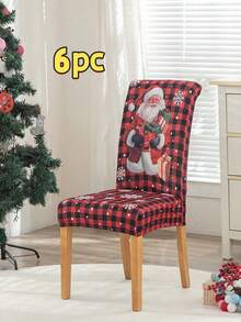 1/4/6pcs Digital Printed Elastic Chair Covers Removable Christmas Red Dining Chair Slipcovers Home Banquet Holiday Chair Seat Covers Stool Covers - Red - View 12