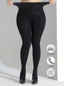 1pc Plus Size Women's Classic Opaque Tights, High-Stretch Pantyhose For Fall, Winter, Office & Daily Wear - Black - View 4