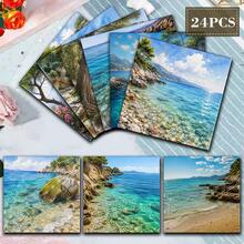 Mediterranean Coast Ocean View Scrapbook Paper 24 Sheets 6 Inch Watercolor Azure Bay Reef Pine Forest Background Paper No Repeated Patterns Suitable For Bullet Journal Junk Journal Greeting Card Background Photo Album And Handmade DIY Crafts - Square - View 10