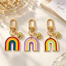 1pc/3pcs/4pcs Unisex Alloy Rainbow Oil Drop Pendant, Gold 3D Heart Charm Keychain, Minimalist Bag Pendant Wallet Accessory - Multicolor - View 2