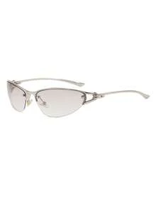 1 Pair Men's Silver Cat Eye Half-Frame Luxury Metal Thin Leg Fashion Glasses - Silver - View 2