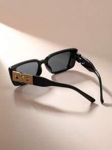 1pc Plastic Frame Geometric Metal Accessory Temple Outdoor Travel Personalized Posing Decorative Fashion Glasses - 1pc Black Frame Gray Sheet 008 - View 3