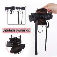 Women's Bow Ribbon Hair Claw Clip Hair Accessory Bun Hair Wrap Hair Tie - Black - View 14