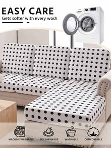 1pc Polka Dot Print Milk Silk Sofa Cover, High Elasticity Washable, All Season Use, Suitable For Patio, Garden, Poolside And Multiple Occasions, Sold Individually, Sofa Cover Protector, Fits 1/2/3/4 Seater Sofa - Multicolor - View 6