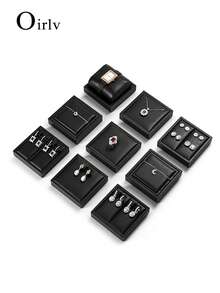Oirlv Black High-End PU Leather Jewelry Display Props Ring, Earring, And Ear Stud Display Counter Jewelry Display Tray - Black - View 5