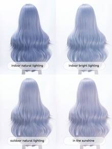 alicegarden 28-Inch Long Synthetic Wig Featuring A Natural Wavy Style In A A Stunning Blue. Middle Part Design , This False Hairpiece Is Perfect For Ms Daily Party Cosplay Use, Offering A Natural And Natural Durable Wig Gift For Ladies. - Blue - View 10