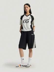 Adidas Women's TIRO TEE2 Short Sleeve Knit Collarless T-Shirt TKX0862 - Black and White - View 6